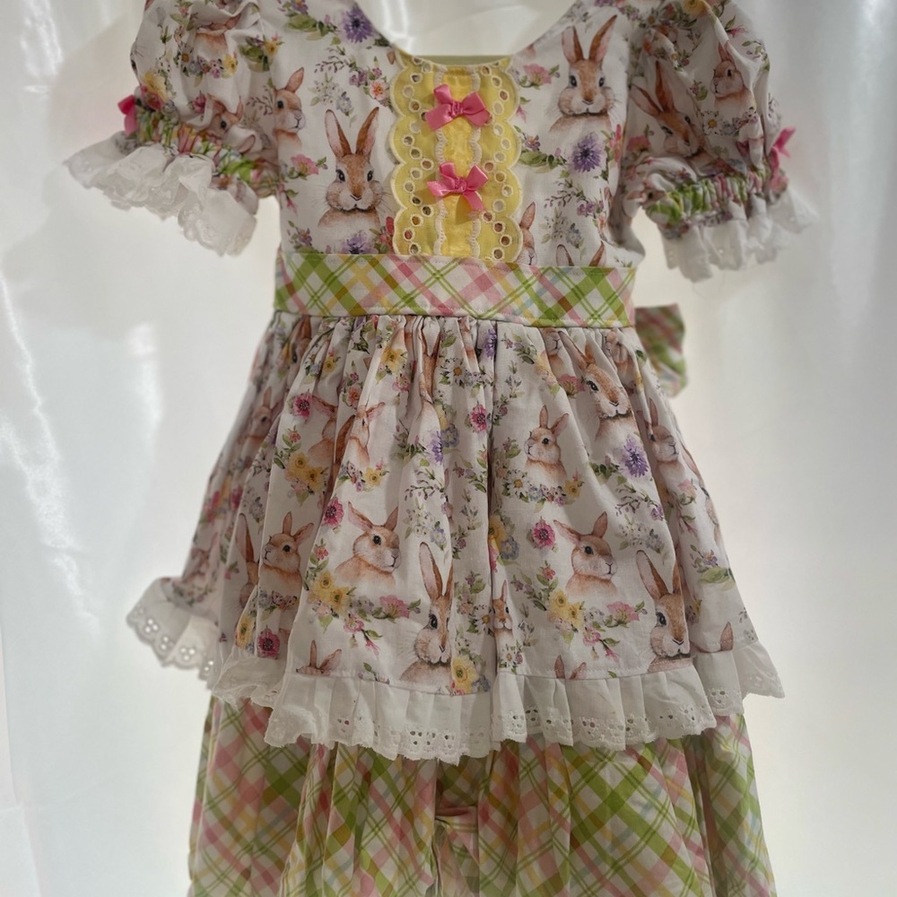 Charming Bunny Print Kids Dress Easter vintage